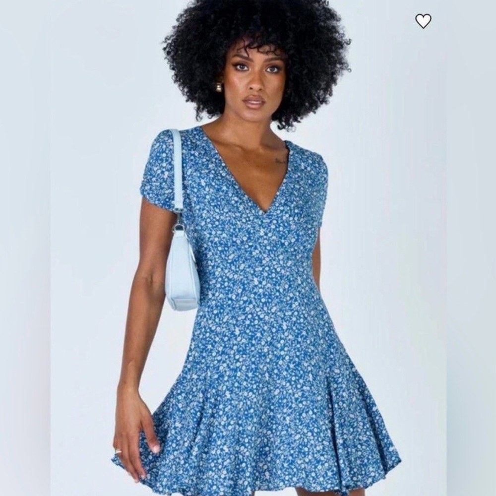 Princess Polly Blue Floral V Neck Mini Dress Small